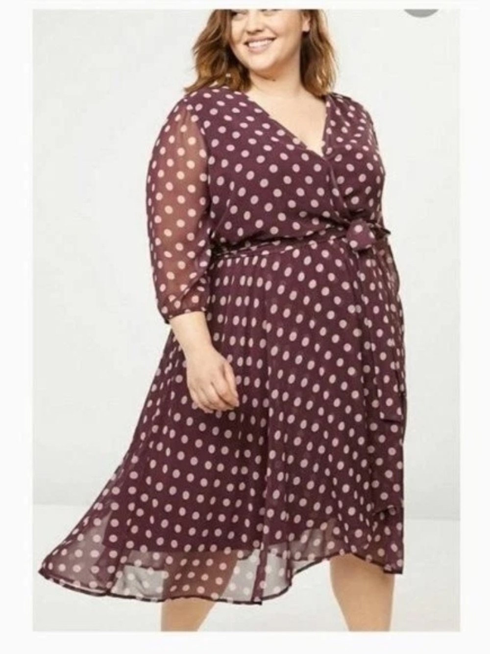 Lane Bryant Polka Dot Crossover V-Neckline 3/4 Sleeve Midi Dress Size 22 NWT